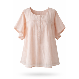 Camisa Holgada de Seda Tejida a Mano para Verano con Patrón Floral Bordado a Mano, Manga Corta y Cuello con Solapa - Product Image 3