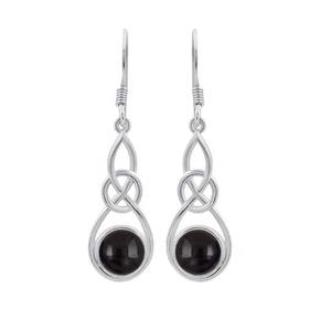 Boucles d'oreilles pendantes classiques en argent sterling 925 plaqué argent, pierre précieuse onyx noir, cadeau de mariage, bijoux de fête pour femmes - Product Image 1