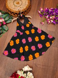Shoryam Fashion Girls Black Floral Fully Stitched Digital Print Sleeveless Mid-length Party Wear Dress for 2-8 Years <b>Kids</b> Ethnic - Product Image 2