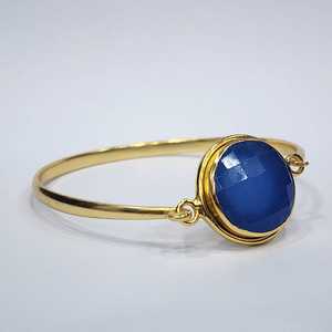 925 plata esterlina chapada en oro AA calidad facetado azul cuarzo piedra preciosa hecho a mano diseñador Vintage brazalete - Product Image 4