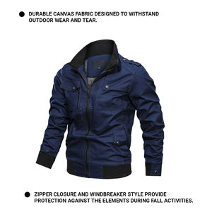 Veste en toile durable personnalisée grande taille pour hommes avec fermeture éclair veste coupe-vent idéale pour hommes pour les activités extérieures de l'automne - Product Image 3