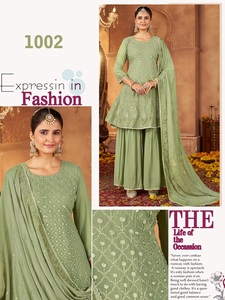 Conjunto de traje de diseñador elegante de la mejor calidad Naazneen Georgette Sharara para mujer para bodas y festivales disponible al mejor precio - Product Image 4