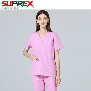 Women’s V-Neck medical <b>scrub</b> <b>set</b> with matching top and pants made from comfortable and durable fabric for nurses, hospital staff - Product Image 3