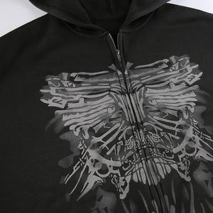 2024 nouveau noir femme à capuche fermeture éclair Style américain manteau décontracté 100% coton Anti-rétrécissement Anti-rides imprimé avant foncé - Product Image 3