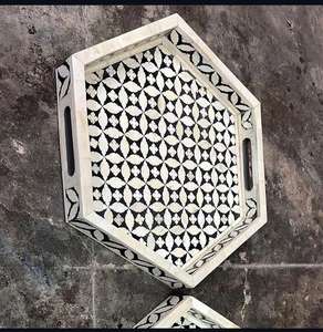 Bandeja con incrustaciones de hueso de nuevo diseño, bandeja de servicio hecha a mano india, bandeja de servicio con incrustaciones de hueso de precio directo de fábrica de lujo y alta calidad - Product Image 6