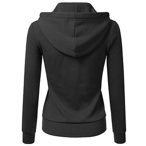 Sweat à capuche zippé décontracté pour femme en coton et élasthanne de haute qualité, nouveau design, poignets en molleton suédé, poches, rayures tricotées, 280 GSM - Product Image 6