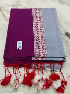 Sari Tradicional Bengalí de Algodón Mal - Vestido de Novia Tejido Ligero y Ecológico de Color Liso para Niñas - Product Image 3