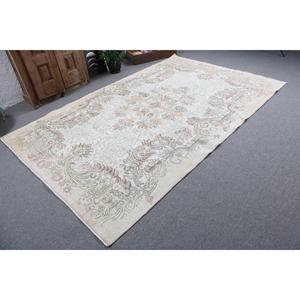 พรมตุรกีขนาดใหญ่ 6x9.2 ฟุต สีขาวเทา ลายวินเทจ ขอบตกแต่งด้วยผ้าขนสัตว์ - Product Image 2