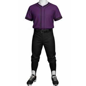 ชุดยูนิฟอร์มเบสบอลสีม่วงและดำแบบมืออาชีพ เสื้อเจอร์ซีย์แบบติดกระดุมเต็มตัว พร้อมแถบตัดสีตัดกัน และกางเกงแบบสปอร์ต - Product Image 2