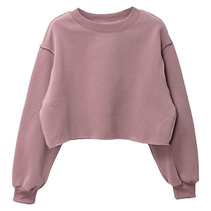 Sweat-shirt à col rond en tricot surdimensionné en coton 100% avec logo personnalisé, manches longues, vêtements techniques, sweat-shirt court pour femmes - Product Image 4