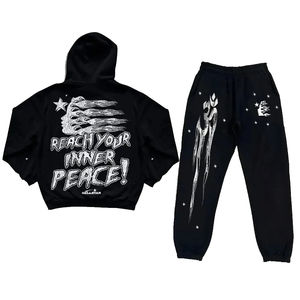 High Quality Track <b>Suits</b> Acid Wash Flared Hoodie And <b>Trouser</b> Set Unisex Stacked Sweat <b>Suits</b> and Tracksuits - Product Image 2
