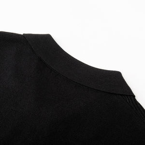 Suéter de punto de manga corta personalizado para hombre para Primavera Verano 100% algodón estilo informal negro solapa liso teñido fabricante de prendas de punto - Product Image 5