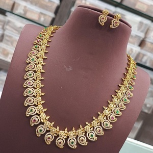 Designer Premium Polish Premium Quality Exclusive Unique Design <b>Gold</b> Plated Necklace <b>Set</b> With <b>Earrings</b> For Wedding Collection - Product Image 1