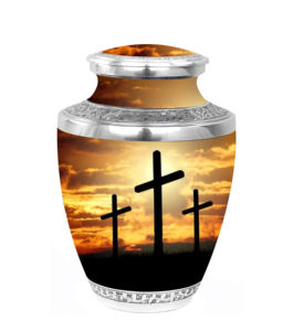 Urnes de crémation en aluminium de nouvelle conception de Jésus sur la croix avec le sac libre de velours - Product Image 3