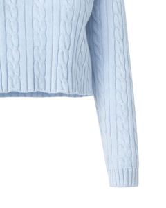 Customized Womens Light Blue Cropped <b>Cable</b> <b>Knit</b> Polo <b>Sweater</b> Long Sleeve Ribbed Hem Button Placket Casual Winter Pullover Top - Product Image 6