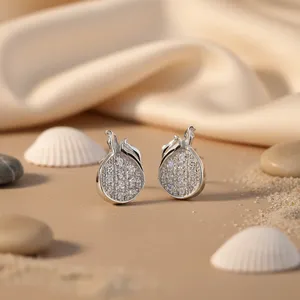 Pendientes de Plata de Ley 925 Estilo Vintage, con Corte de Diamante, Chapados en Oro de 14K, Oro Blanco/Amarillo, Diseño de Flor, Circonita, para Mujer - Product Image 1