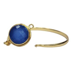 Bracelet en argent sterling 925 plaqué or AA qualité Quartz bleu à facettes pierre précieuse fait à la main Designer Vintage - Product Image 2