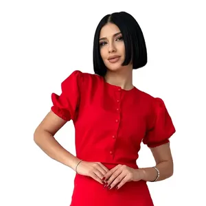 High quality princess sleeves buttoned slit crepe fabric woven womens classic dress wholesale custom logo Turkey