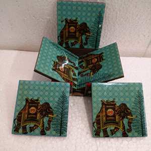 FLORAL SQUARE Hot Selling Wooden <b>Marble</b> Resin Customized Coaster Set with Natural & Customized Color Made in India - Product Image 2