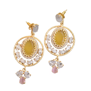 Pendientes de Latón de Exportación al por Mayor con Circonita, Joyería de Piedras Preciosas Auténticas, Acabado de Latón Satinado, Pieza de Moda Perfecta - Product Image 1