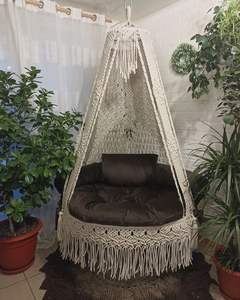 Fauteuil suspendu en macramé en coton relaxant, grand modèle, intérieur/extérieur, design moderne, couleur naturelle - Product Image 5