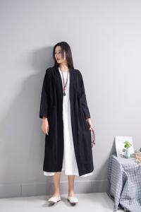 Cárdigan holgado informal de lino de talla grande abrigo de manga larga abrigo de lino de algodón para mujer cárdigan de lino de manga larga con bolsillos - Product Image 5