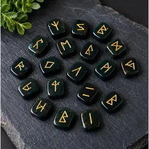 Juego de Runas Futhark de Piedra de Sangre Natural, Grabadas y Pulimentadas, Estilo Vintage, Feng Shui - Product Image 1
