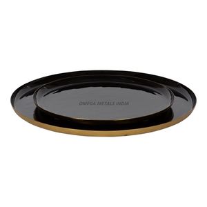 Elegante bandeja redonda azul marino para servir con detalles dorados, decoración elegante para el hogar y servicio de aperitivos - Product Image 4