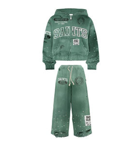 Survêtements unisexes personnalisés en coton, ensembles de jogging 2 pièces, survêtements amples à patchwork, coupe-vent, survêtements amples pour hommes, ensemble sweat-shirt et short - Product Image 2