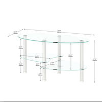 Table basse en verre trempé à 3 niveaux avec pieds en acier inoxydable, table à thé ovale moderne pour salon et bureau