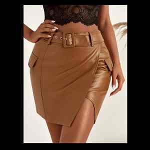 Mini jupe droite en laine élégante pour femmes taille haute coupe ajustée avec fermeture à glissière antistatique conception douce et brillante pour le printemps hiver - Product Image 5