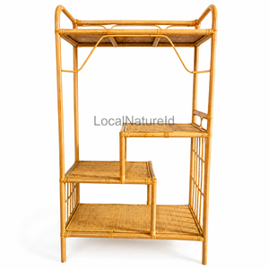 Rattan <b>Shelf</b> Unit 4 Tier Multifunctional Storage Rack Woven Display Organizer <b>Rustic</b> Brown Home Storage Organization - Product Image 1