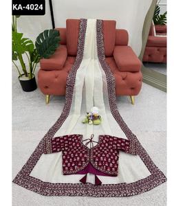 Saree de travail de broderie d'abricot pour femmes le saree parfait pour toutes les occasions - Product Image 1