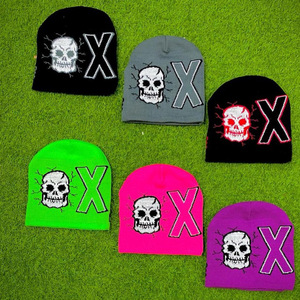 Moda Jacquard diseño de esqueleto invierno cálido gorro de punto sombreros mujeres hombres alta calidad Hip Hop Logo bordado lazos personalizables - Product Image 1