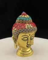 Porte-encens artisanal plaqué or en forme de visage de Bouddha avec figurine métallique pour la décoration de la maison et du bureau