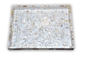 Bandeja de servicio de concha blanca rectangular para cocina, artesanías de resina, bandejas de anidación, manijas de mosaico, tema de amor elegante para aperitivos - Product Image 4