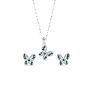 Ensemble papillon classique Silver Verde en or/or plaqué/or rose, avec zircon, grenat, améthyste, diamant, perle, or, pour mariage, fête, cadeau - Product Image 1