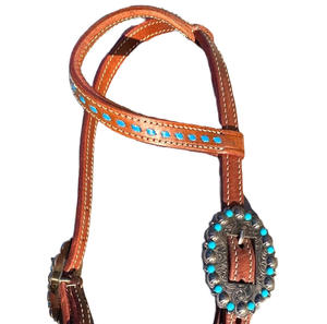 หูฟังแบบสวมหัวหูข้างเดียวแบบตะวันตกอุปกรณ์ขี่ม้าทำจากหนังแกะสลักมือ - Product Image 1