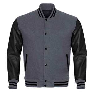 Logo personnalisé pour hommes, veste universitaire Letterman de baseball universitaire, col montant, rue, manches en cuir noir, broderie pour couples - Product Image 5