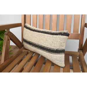 <b>Beige</b> Kilim Patchwork Wool Pillow 8x16 Inch Decorative Accent <b>Cushion</b> with Vintage Fluffy Leaves Pattern for Sofas - Product Image 3