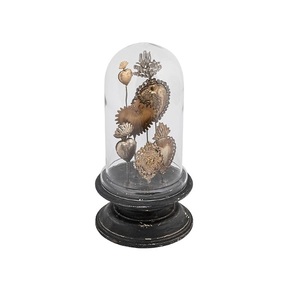 Coeurs sacrés en métal Milagros fini antique doré sur socle en bois avec cloche en dôme de verre pour cadeau et décoration catholique - Product Image 3