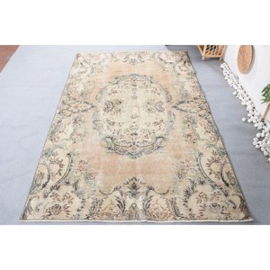 พรมตุรกีวินเทจขนาดใหญ่ 5.9 x 8.7 ฟุต ลายปะติดสีเบจเขียวคลาสสิก ทำจากวัสดุขนสัตว์ ยางพารา เป็นมิตรกับสิ่งแวดล้อม ขนปานกลาง - Product Image 5