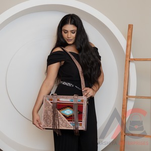 Elegante bolso de mano con borlas de cuero Azteca para mujer de 14 pulgadas, mecanizado a mano con elegante estilo Vintage, transporte oculto para ir de compras - Product Image 2