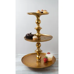 Piédestal en or de luxe Support de gâteau en aluminium Table de présentation de desserts de mariage Événement haut de gamme Restauration écologique Passe au four rond - Product Image 1
