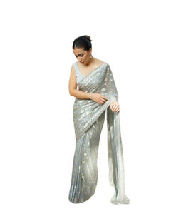 Sari de seda de diseñador, diseño exclusivo, última colección con bordado, trabajo pesado, ropa de fiesta nupcial, étnica - Product Image 1