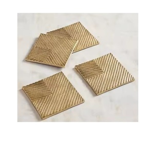 Top Selling Set of 6 Pcs <b>Gold</b> Metal <b>Coasters</b> Classic Style Round Shape Decorative Metal Crafts Low Price - Product Image 3