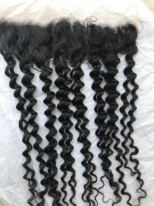 Extension de cheveux humains indiens vierges avec traitement à la vapeur, Deep Wave, frontal en dentelle transparente 13x4, provenant d'un fournisseur indien, noire, pour femmes - Product Image 2