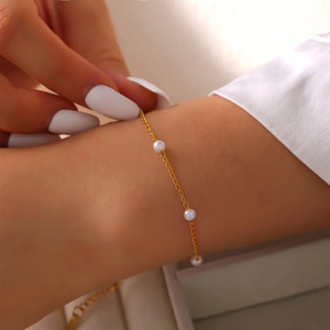 <b>Stainless</b> <b>Steel</b> Beaded Jewelry Set for Women with Artificial Pearls Round Shape and PVD 18K Gold Plating Retro British Style - Product Image 3