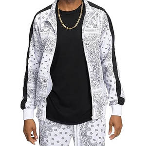 Premium Men Tracksuit Set with Full-Zip Jacket and Adjustable Drawstring Sweatpants Sportswear for Fitness Outdoor <b>Bandana</b> <b>White</b> - Product Image 5