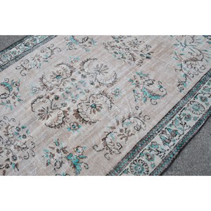Tapis turc vintage Beige bleu patchwork tissage plat 5.8x9.6 pieds pour décor de salon matériau en laine avec support en latex 4m de largeur - Product Image 5